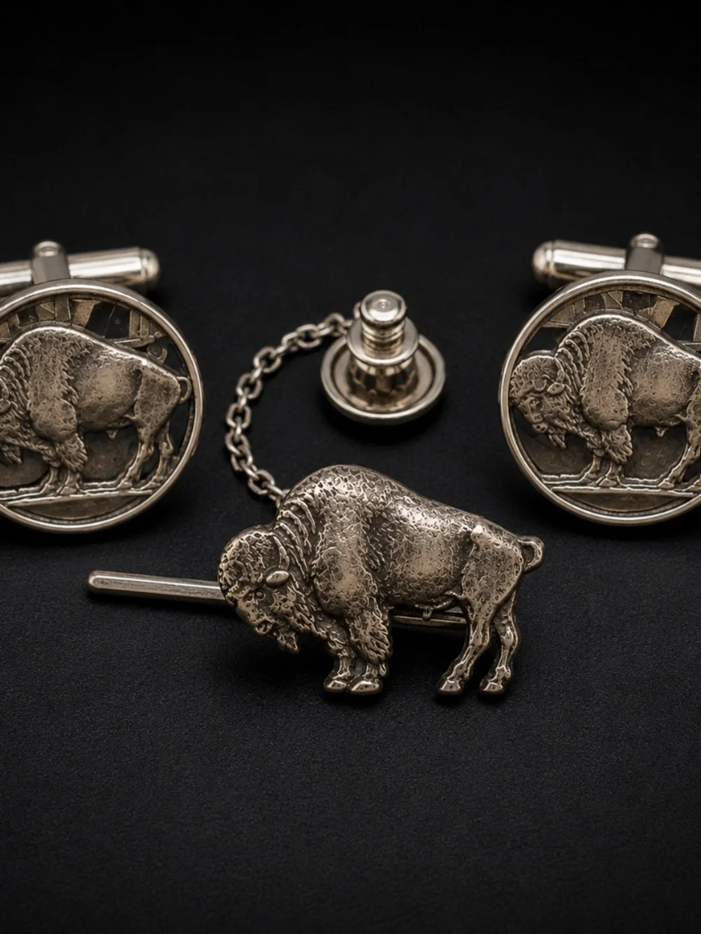 Vintage Hand-Cut Buffalo Nickel 4-Piece Jewelry Set